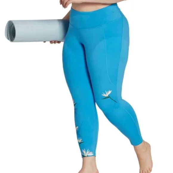 Adidas x Thebe Magugu Womens Plus Size Blue Floral 7/8 Pull On Leggings Size 2X - Picture 1 of 16
